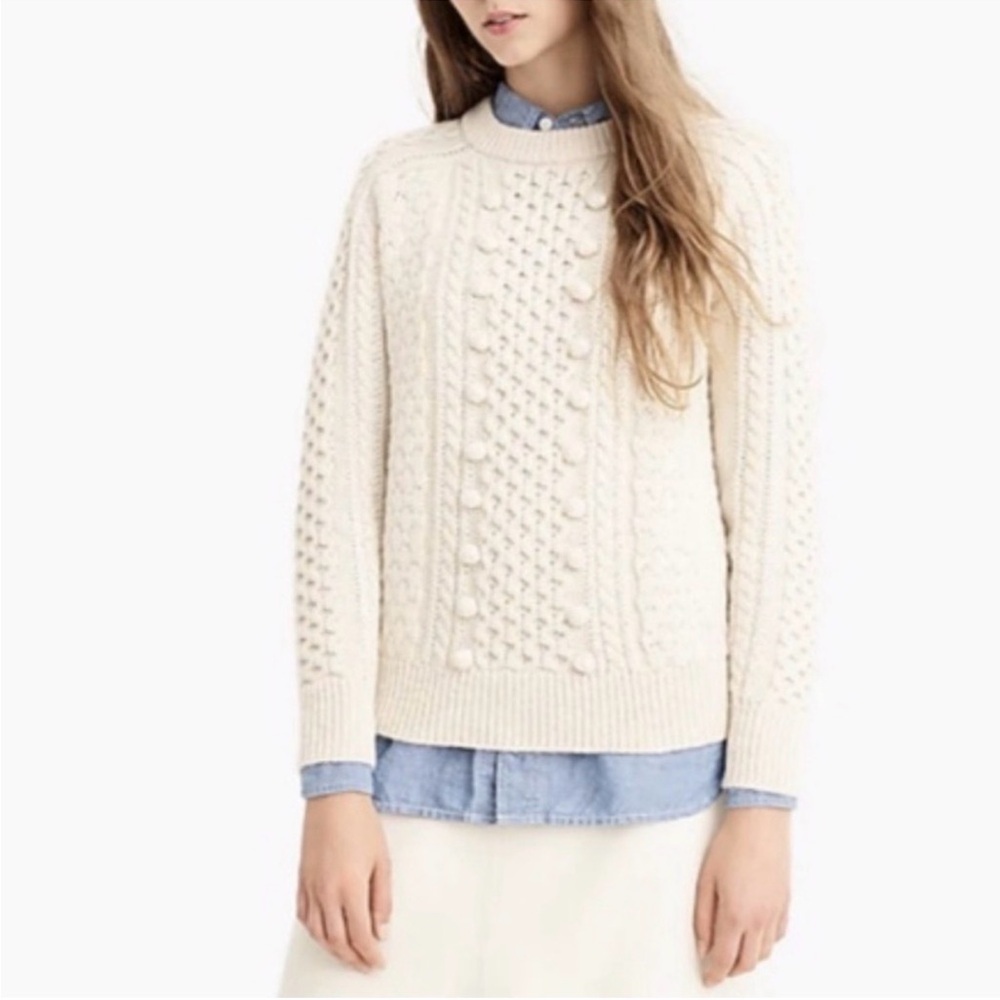 J CREW POPCORN CABLE KNIT SWEATER XL beige cream wool blend winter classic